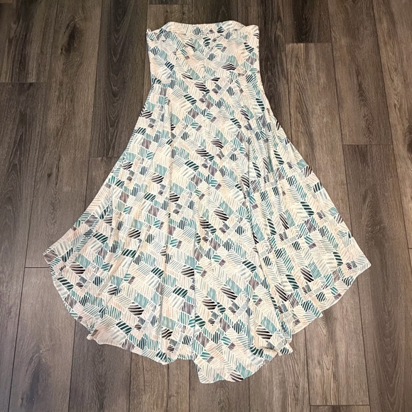 White House Black Market Geometric Strapless High Low Midi Dress Blue White 12 - Picture 3 of 12